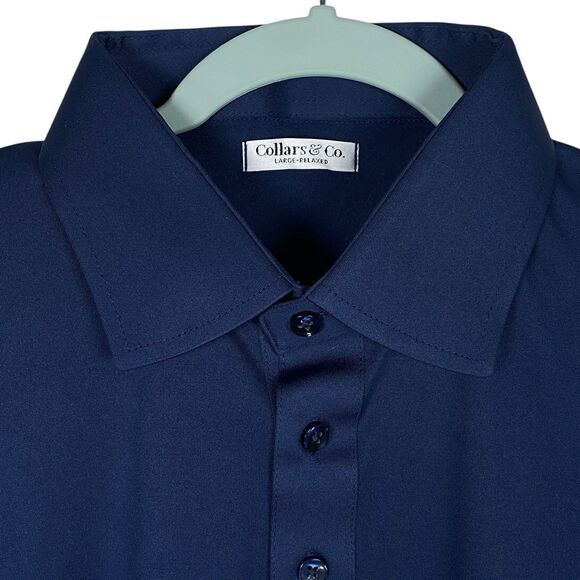 Collars & Co Polo Shirt Mens L Relaxed Navy Blue Dress Collar Golf Preppy NEW